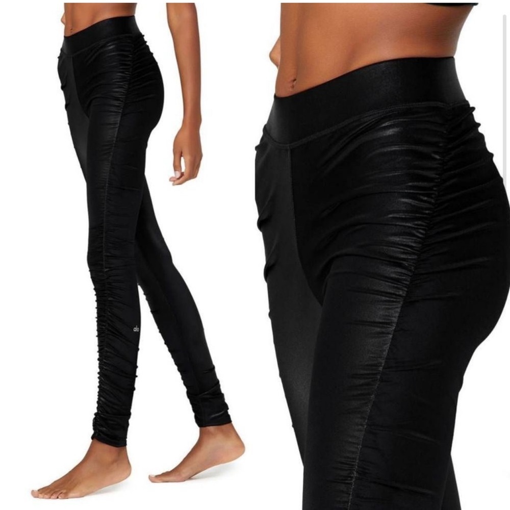 010. Alo High-Waist Cinched Legging Large Black Shine